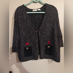 Wildroot Black and Gray Women's Cardigan Art to Wear 85% Silk Lagenlook Abtract